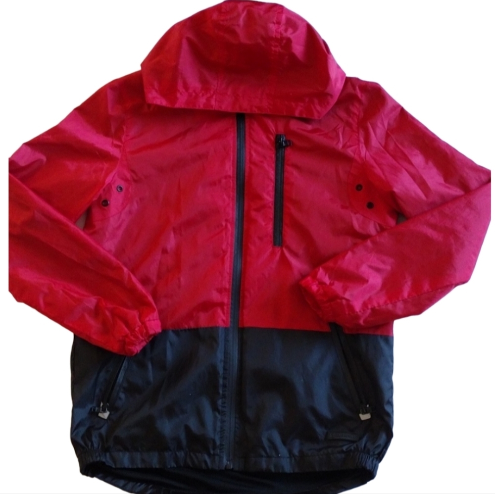 Southpole Windbreaker Men M Hoodie Red Black Zipped Pockets Colorblock Junior